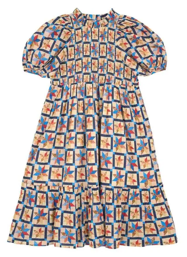 Joanie Clothing Priya Patchwork Print Puff Sleeve Midi Dress