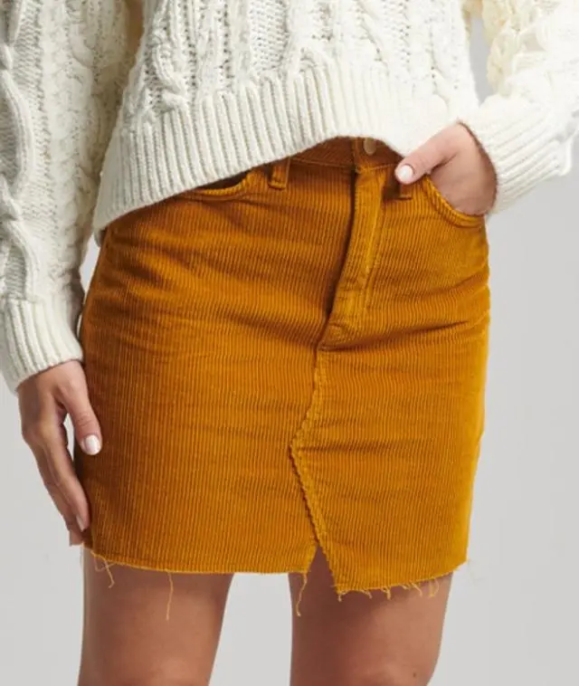Superdry Women's Denim Mini Skirt Yellow / Turmeric Tan Cord -