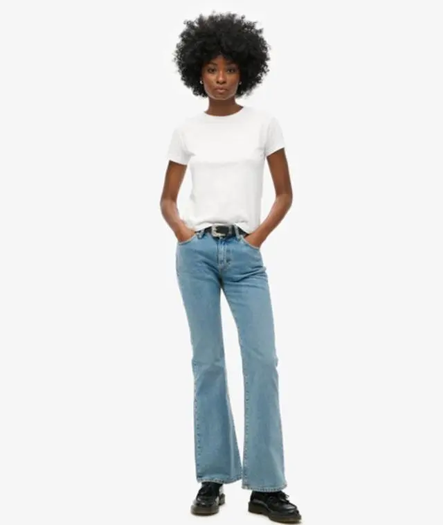 Superdry Women's Vintage Mid Rise Slim Flare Jeans Dark Blue / Dark Indigo Aged -