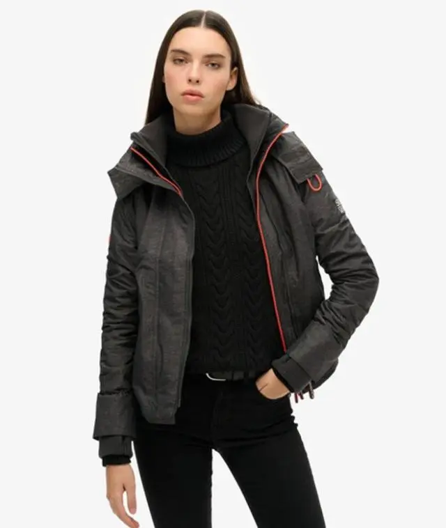 Superdry Women's Pop Zip Hooded Arctic Sd-windcheater Jacket Dark Grey / Mid Charcoal Marl/shock Coral -