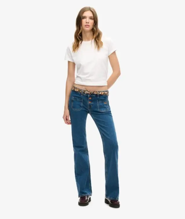 Superdry Women's Organic Cotton Vintage Low Rise Slim Flare Jeans Dark Blue / Van Dyke Mid Used -