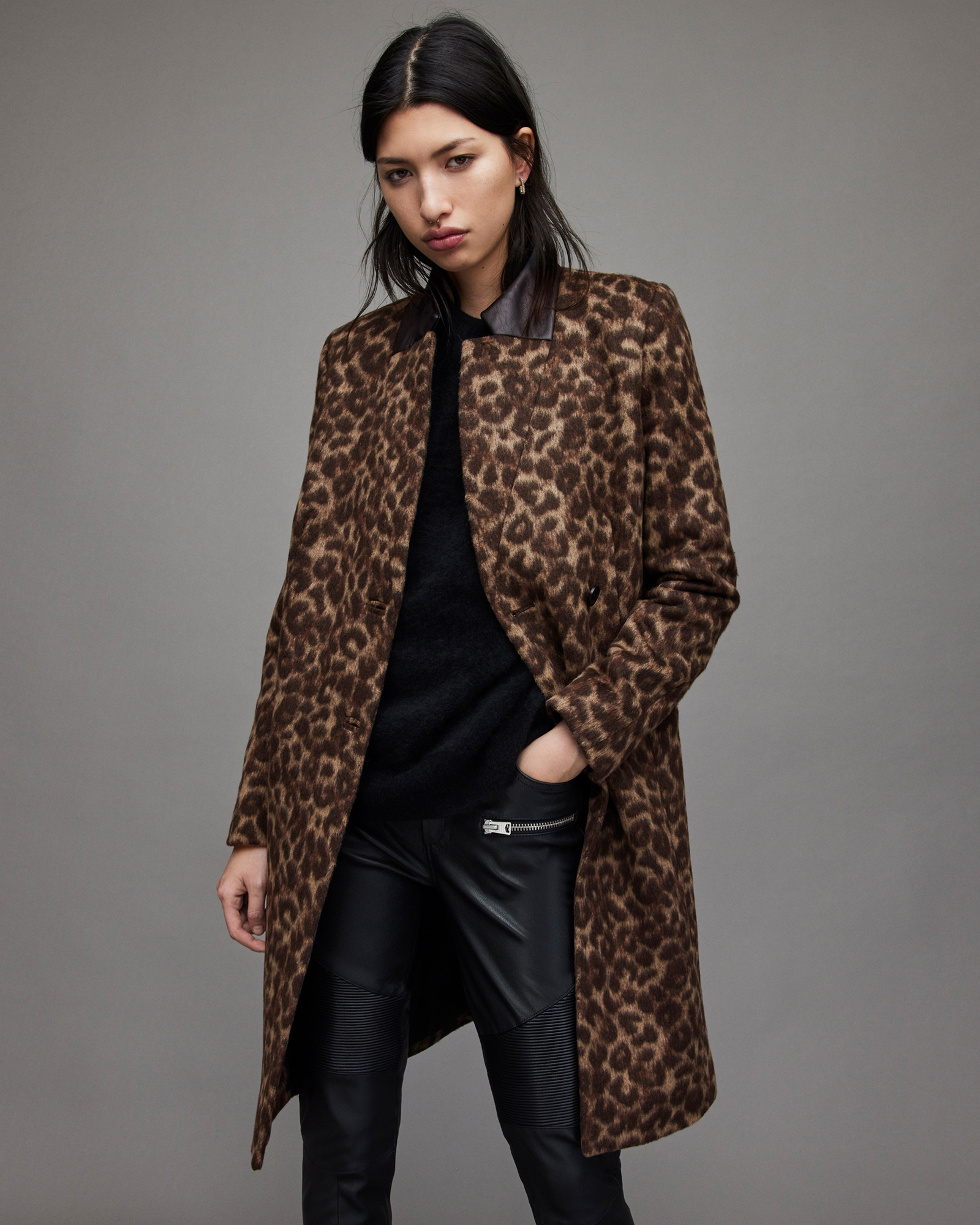 Pockets For Women AllSaints Sidney Leopard Print Coat