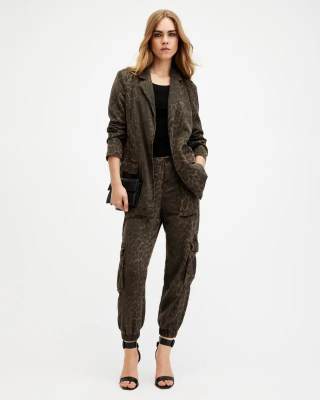 Allsaints Aleida Leopard Print Denim Blazer