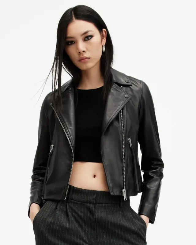 AllSaints Dalby Slim Fit Leather Biker Jacket