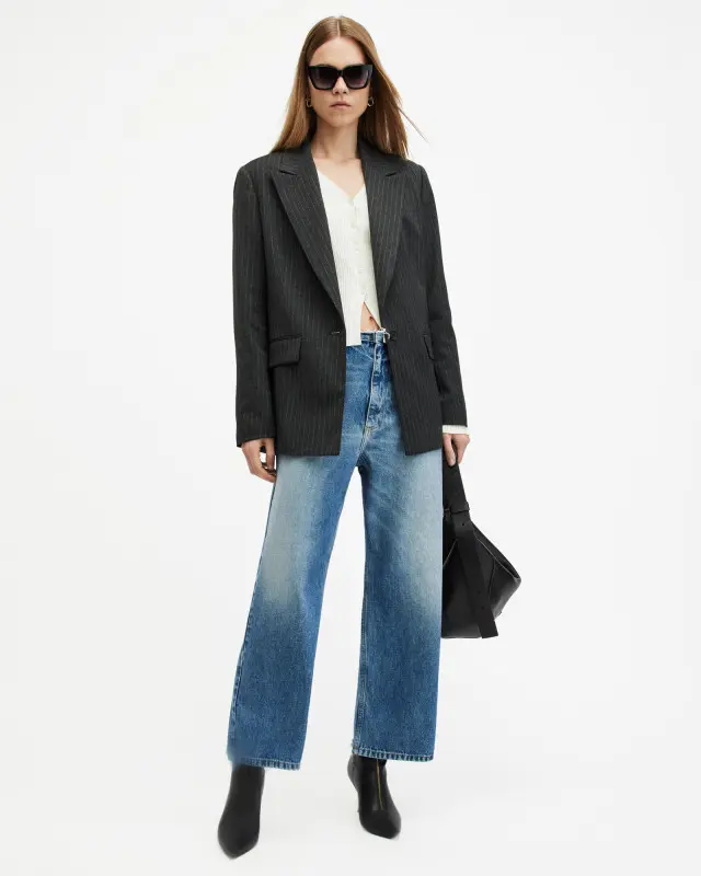 Allsaints Blake Frayed Cropped Wide Leg Denim Jeans