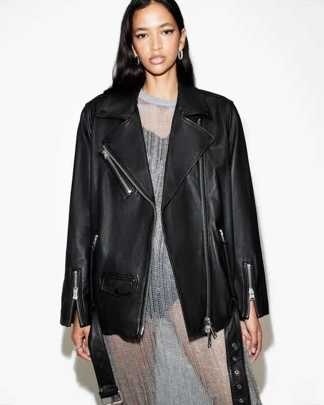 AllSaints Billie Relaxed Fit Leather Biker Jacket