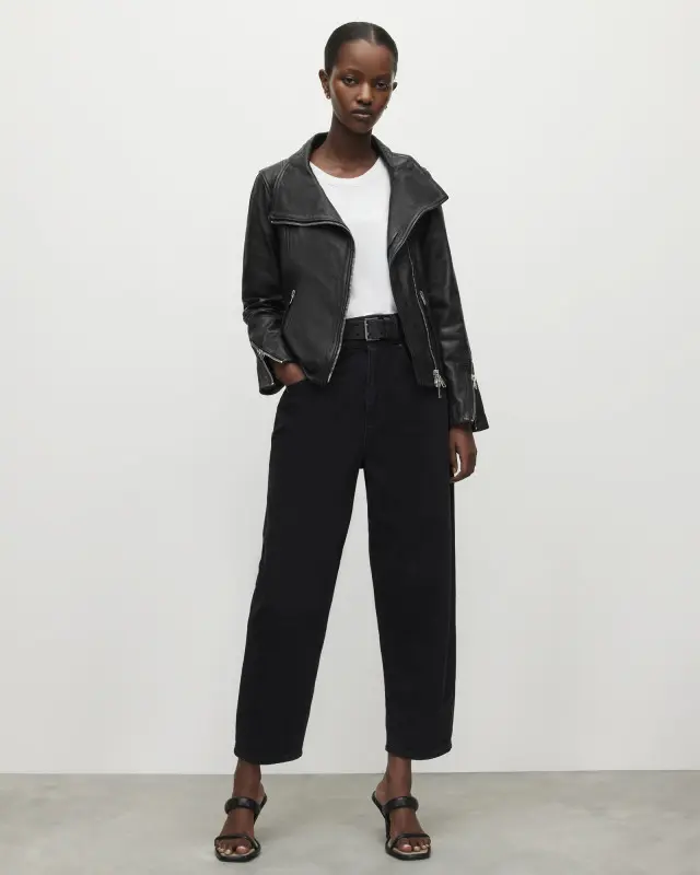 Allsaints Ellis Leather Funnel Neck Biker Jacket