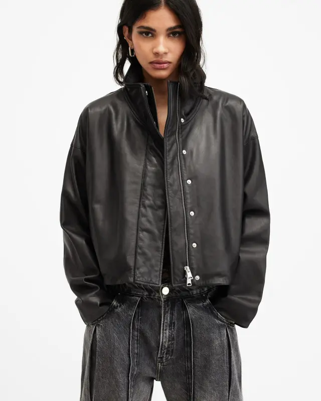 Allsaints Ryder Funnel Neck Leather Jacket