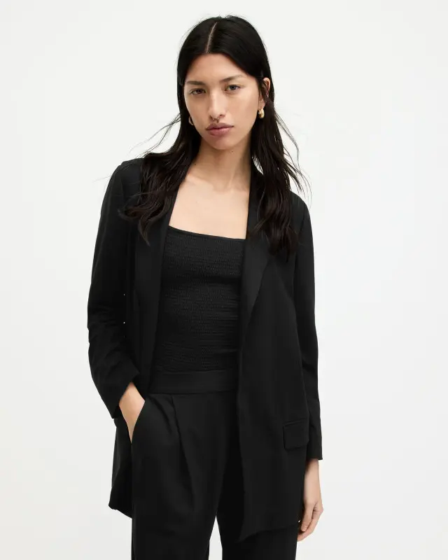 Allsaints Women's Modal Aleida Jersey Blazer, Black, 