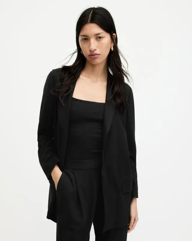 AllSaints Women's Modal Aleida Jersey Blazer, Black, 