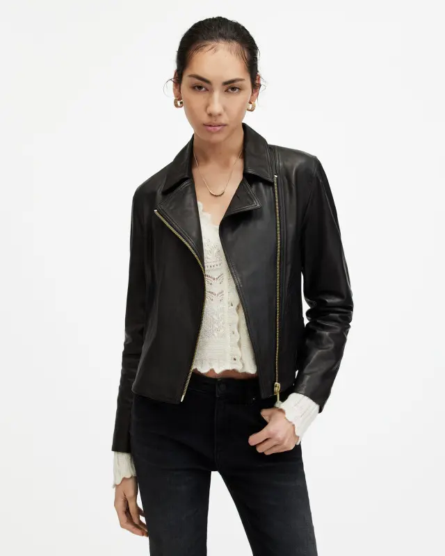 AllSaints Vela Slim Fit Leather Biker Jacket