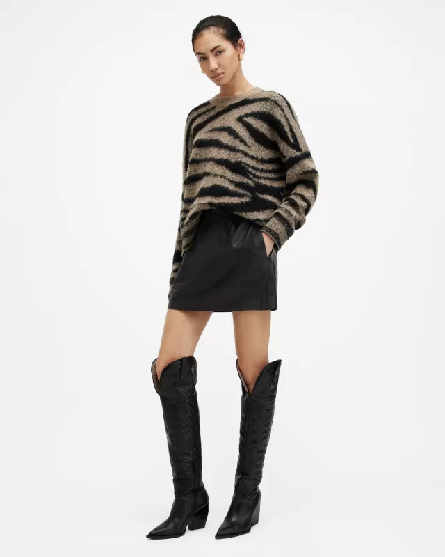 AllSaints Shana Drawcord Leather Mini Skirt