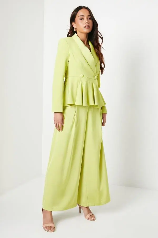 Petite Pleat Detail Satin Wide Leg Trousers - Chartreuse