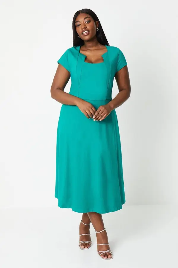 Plus Ponte Midi Dress With Square Neckline 