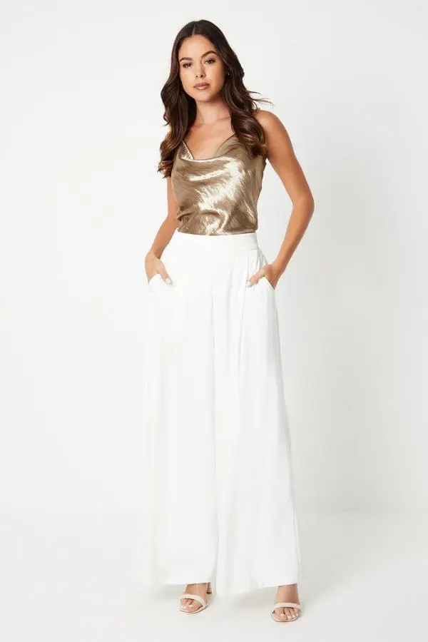 Satin Wide Leg Trouser - Ivory