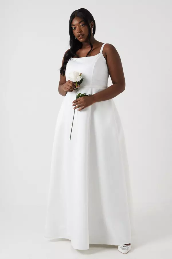 Plus Size Structured Satin Full Skirt Wedding Dress