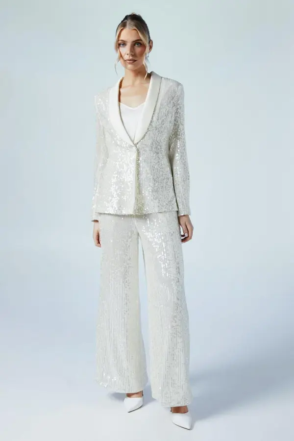 Clear Sequin Wide Leg Trouser 