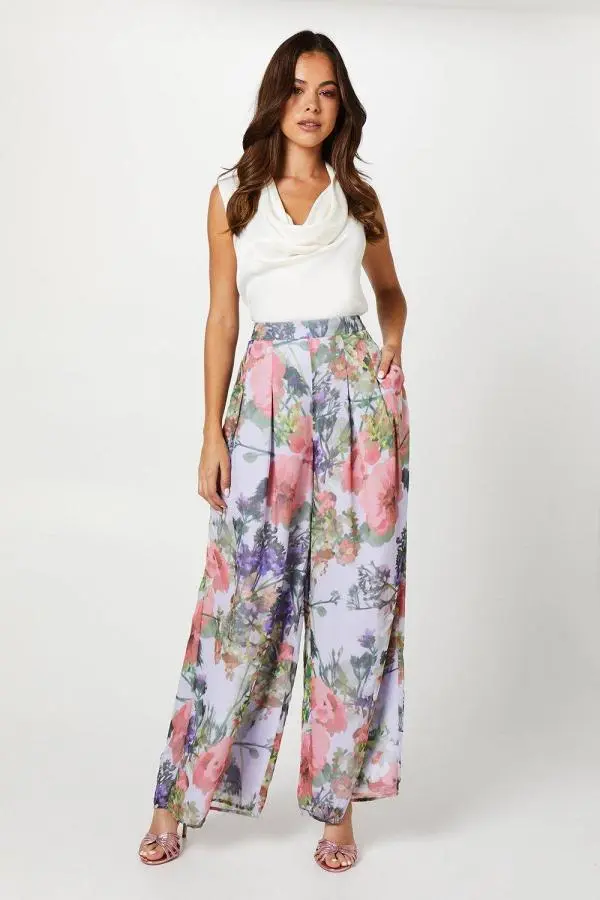 Printed Chiffon Wide Leg Trousers