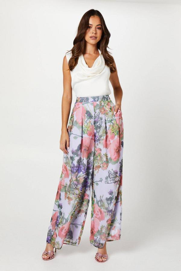 Printed Chiffon Wide Leg Trousers