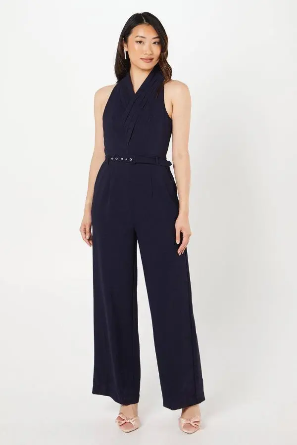 Collared Straight Leg Jumpsuit - Navy