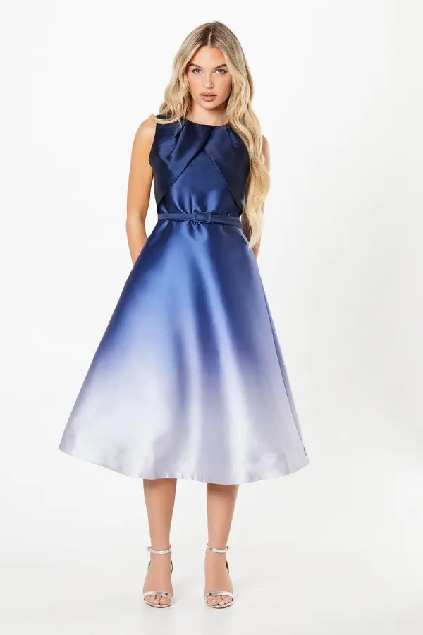 Petite Overlay Bodice Satin Twill Midi Dress 