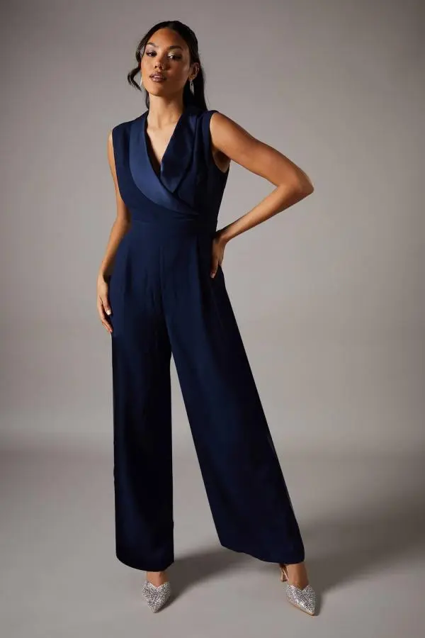 Crepe Wrap Jumpsuit - Navy