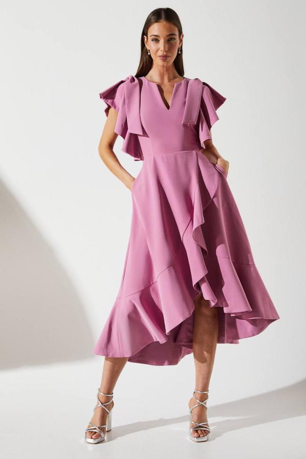 Waterfall Ruffle Wrap Dress - Dusty Pink