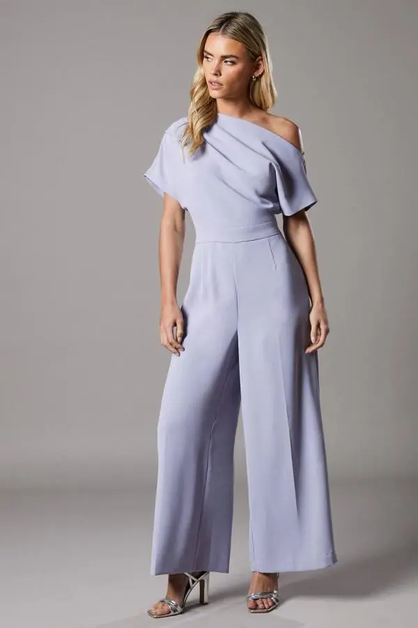 Petite Pleat Off The Shoulder Jumpsuit - Lilac