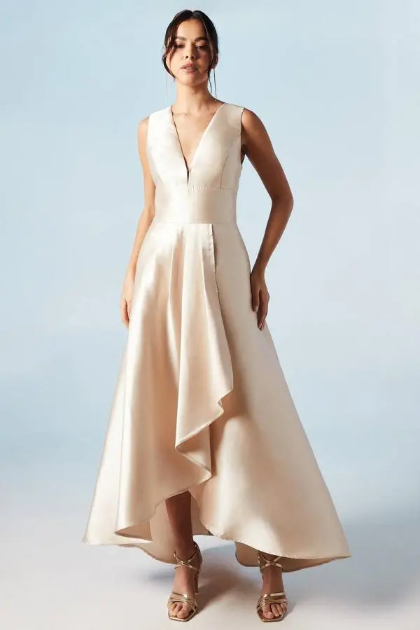 Plunge Waterfall Bridesmaids Maxi Dress - Champagne