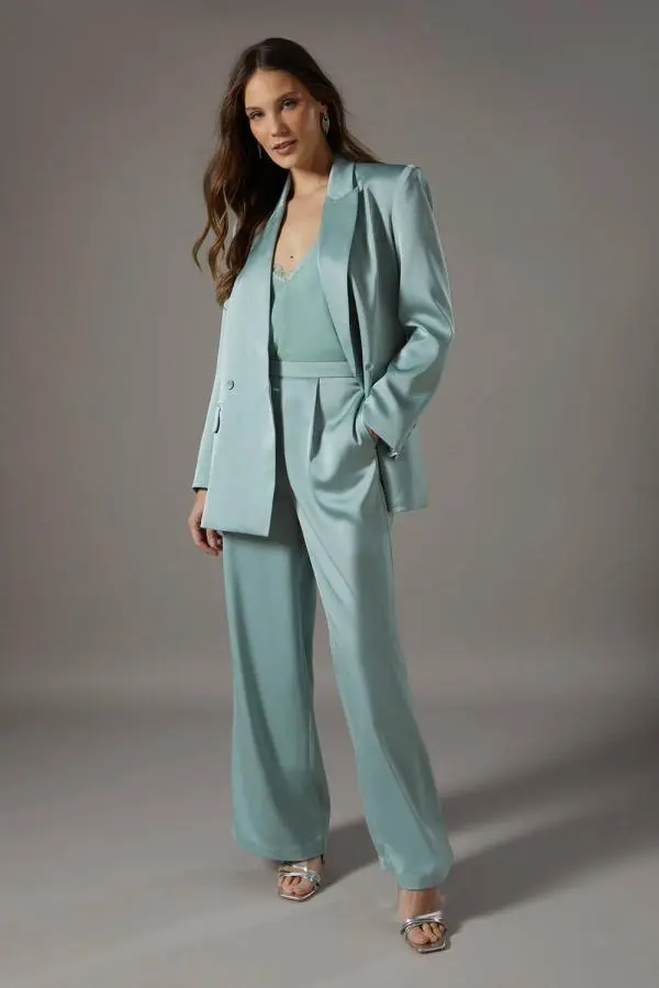 Satin Flare Trouser - Mint