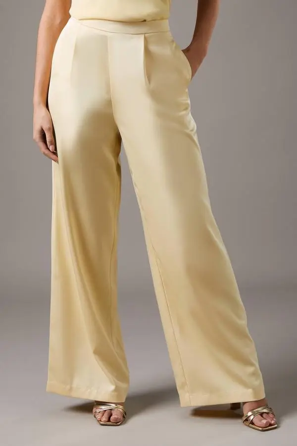 Satin Flare Trouser - Lemon