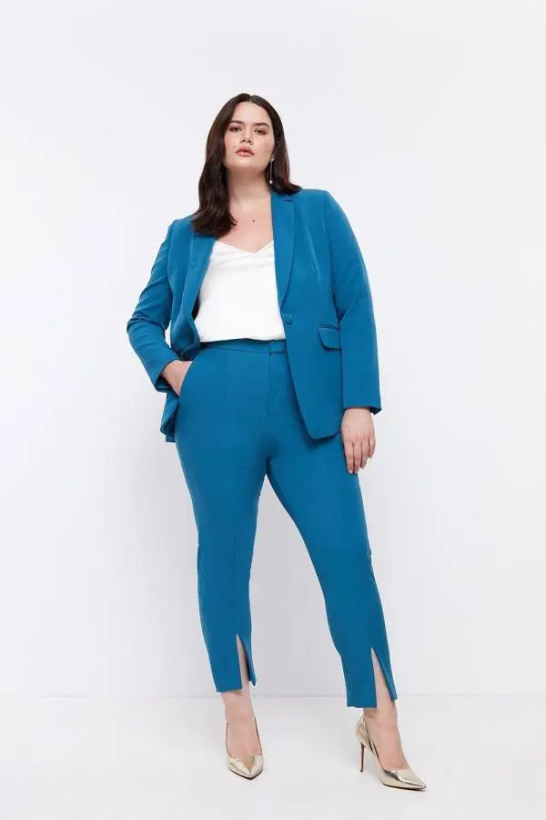 Plus Size Split Front Peg Trouser - Blue