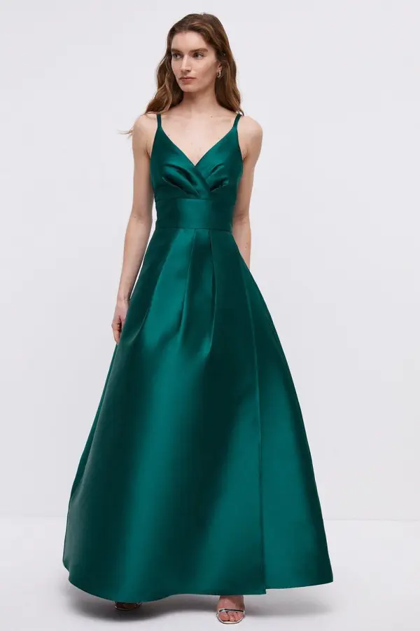 Strappy Split Skirt Twill Bridesmaids Maxi Dress 