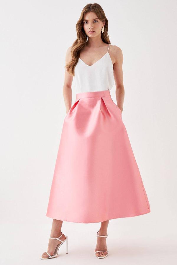 Satin Midi Skirt - Pink