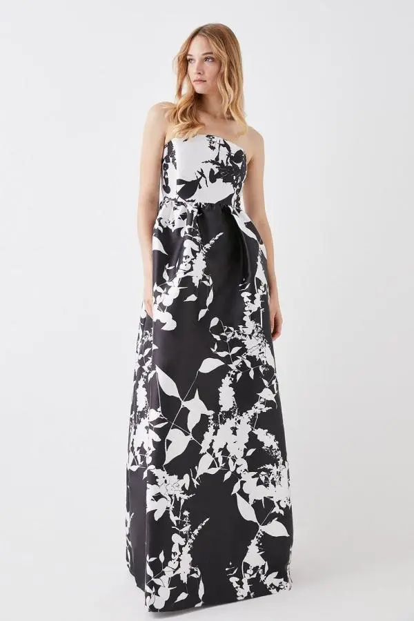 Bandeau A-line Printed Twill Gown - Mono