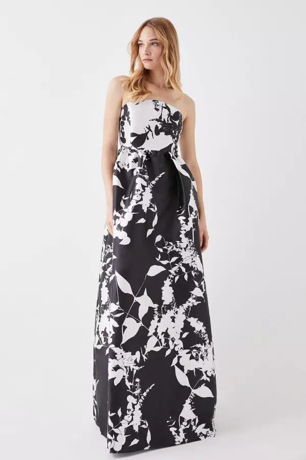 Bandeau A-line Printed Twill Gown 