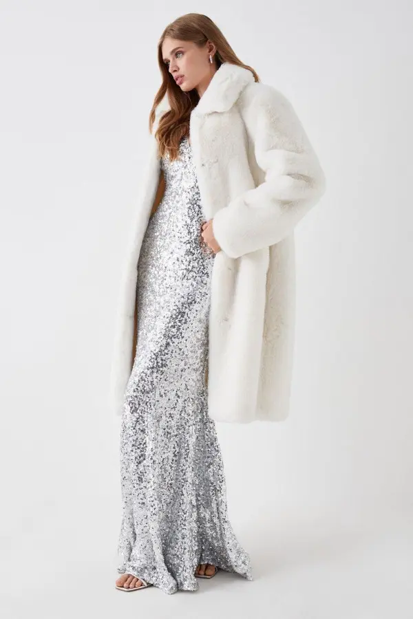 Faux Fur Longline Collared Coat 