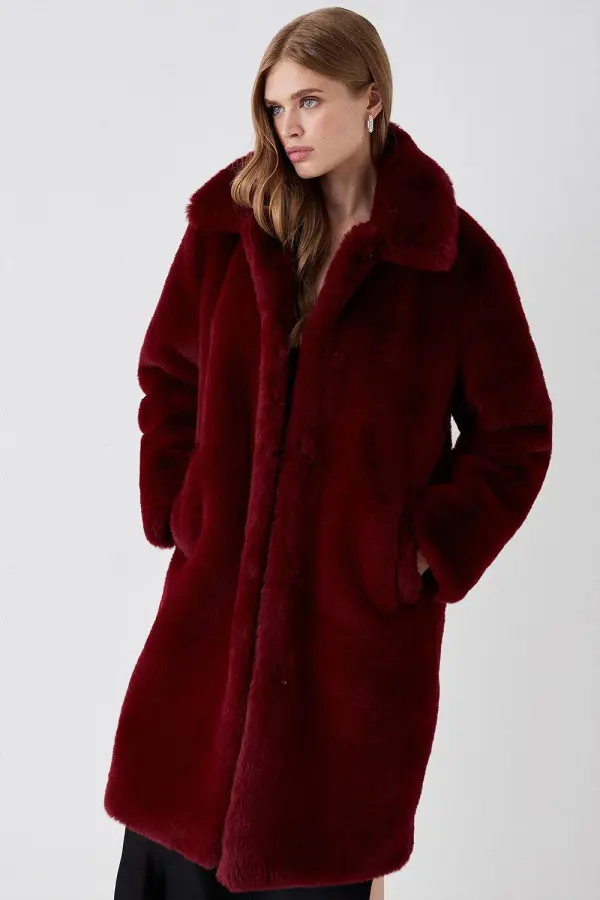 Faux Fur Longline Collared Coat 