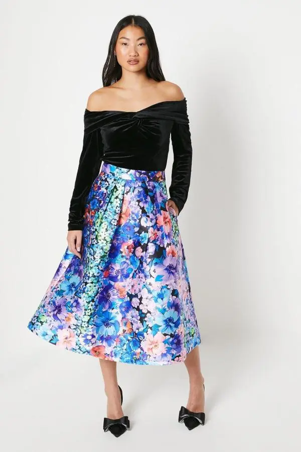 Petite Mesilita Twill Midi Skirt - Blue