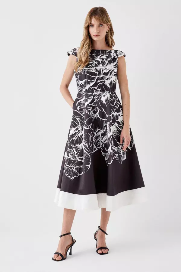 Bardot Twill Midi Dress With Contrast Hem 