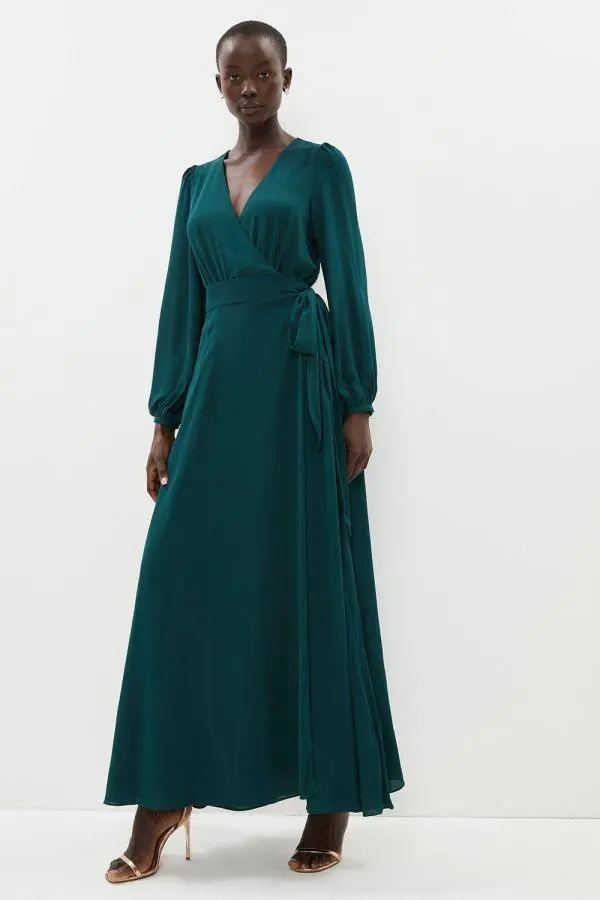 Belted Maxi Wrap Dress - Green