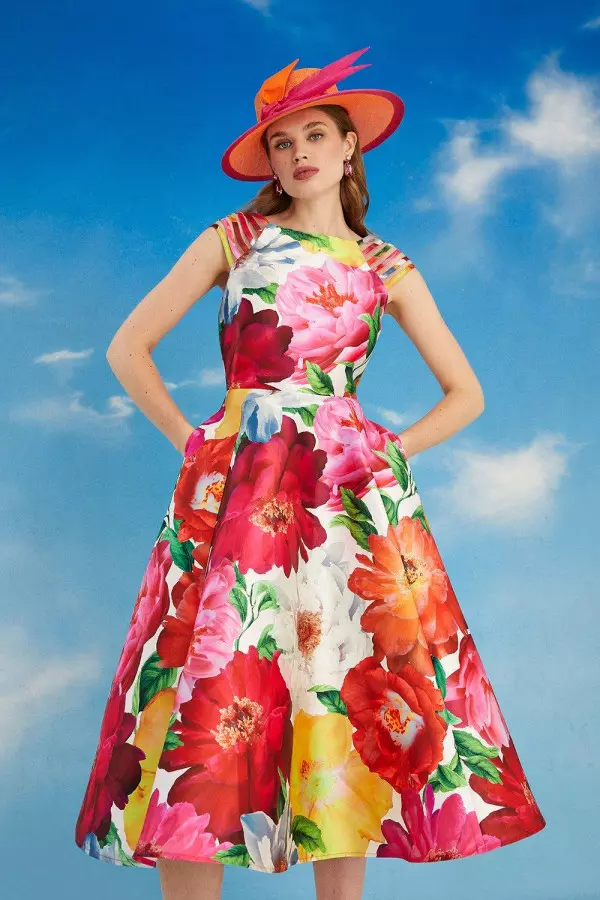 Lisa Tan Strap Floral Midi Dress
