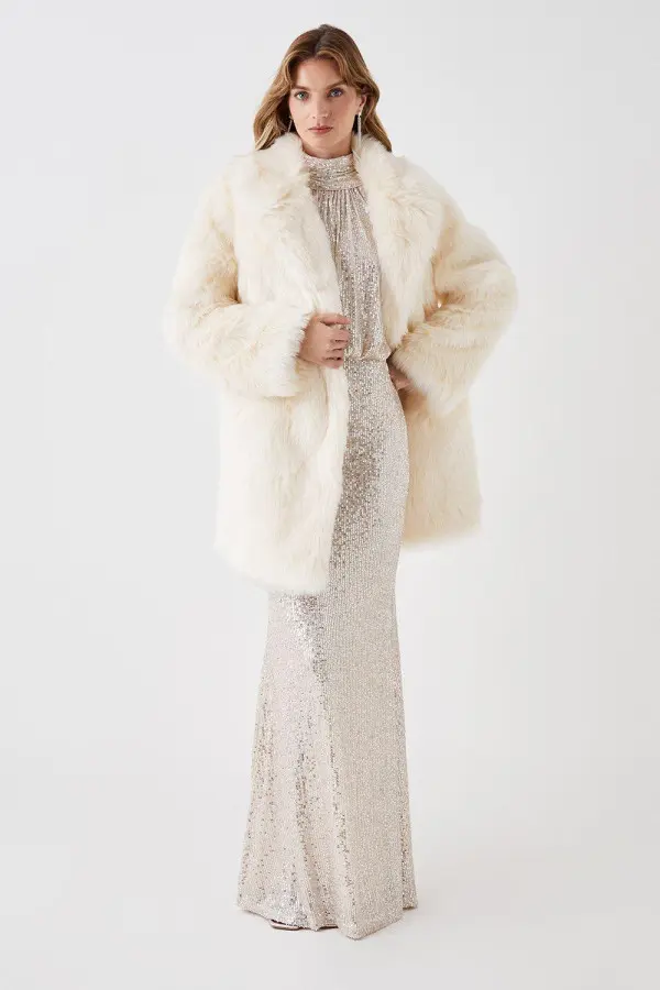 Premium Long Pile Faux Fur Cocoon Coat 