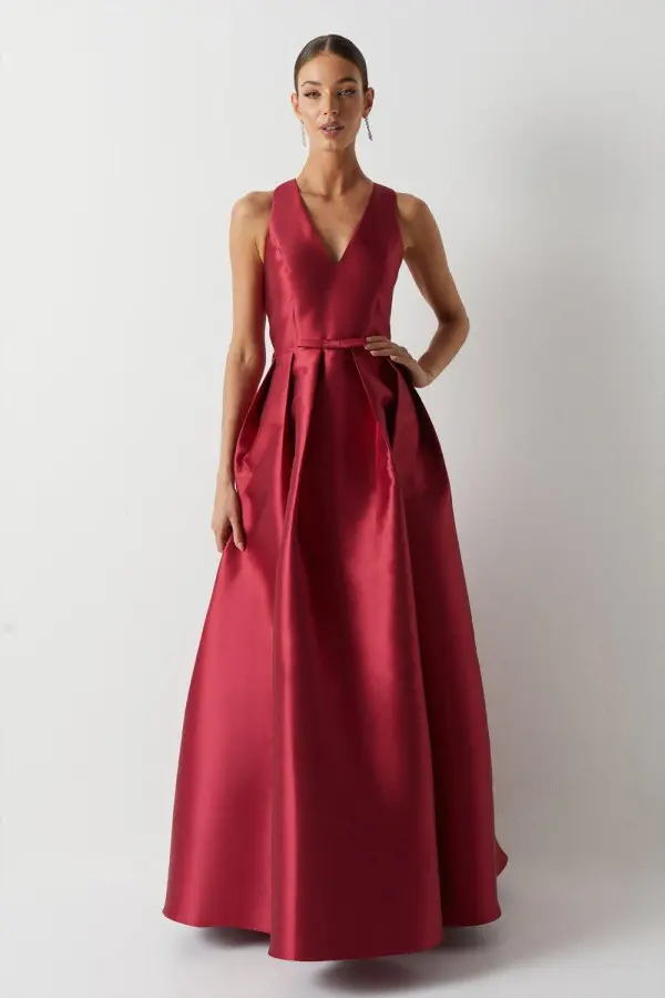 Halter Neck Mini Bow Bridesmaid Maxi Dress With Pockets 