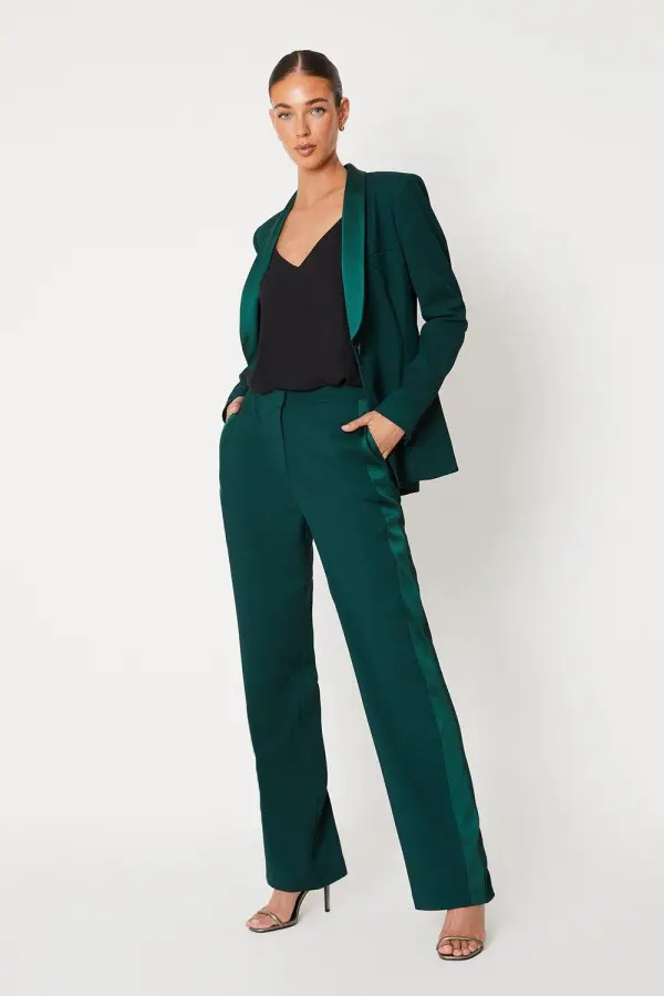 Satin Trim Slim Leg Tailored Trouser 