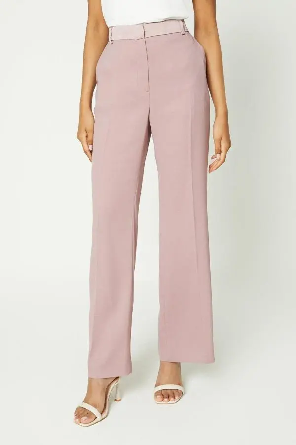 Petite Straight Leg Satin Waistband Trouser - Mink