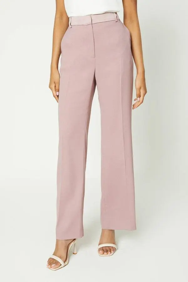 Petite Straight Leg Satin Waistband Trouser - Mink