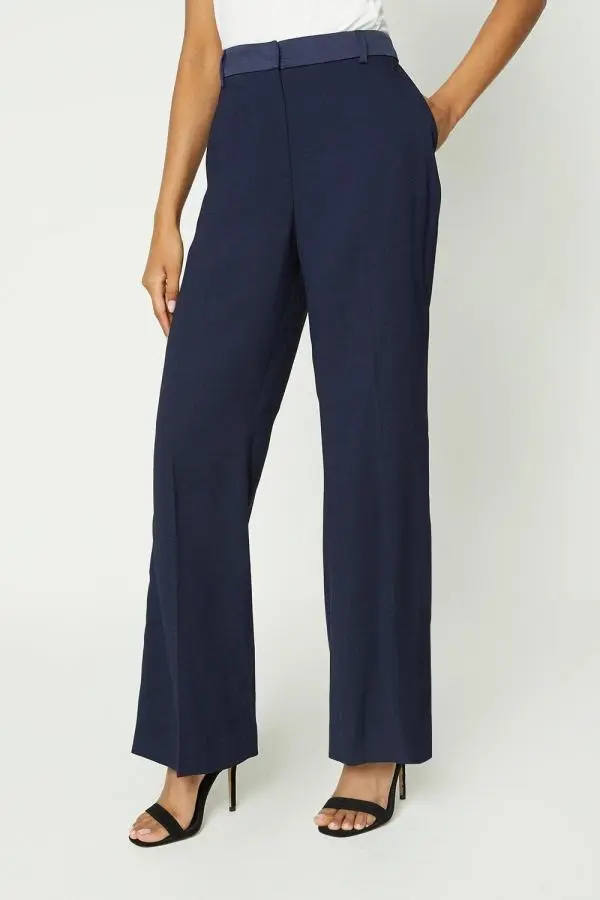 Petite Straight Leg Satin Waistband Trouser 