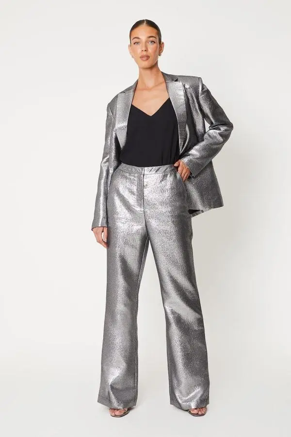 Sparkle Jacquard Straight Leg Trouser - Silver