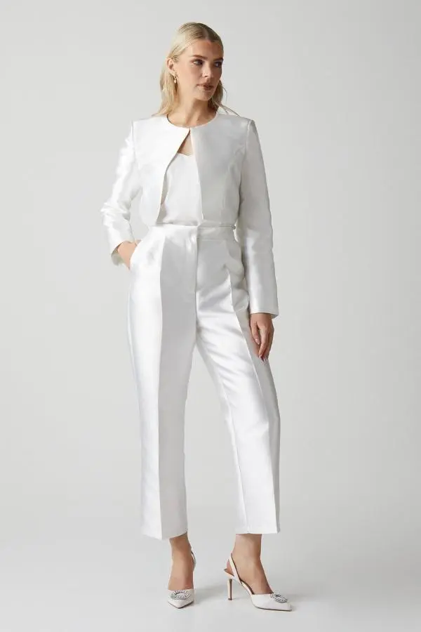 Twill High Waisted Bridal Trouser - Ivory